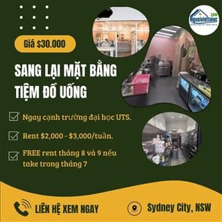 Sang lại mặt bằng tiệm đồ uống chỉ với $30.000 tại Sydney city