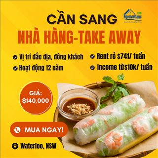 Sang nhà hàng - takeaway rent rẻ, đông khách vùng Waterloo, NSW