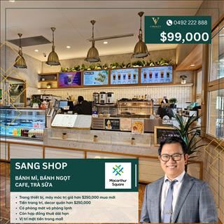 Sang shop bánh mì, đồ uống sang trọng, vị trí mặt tiền trong mall